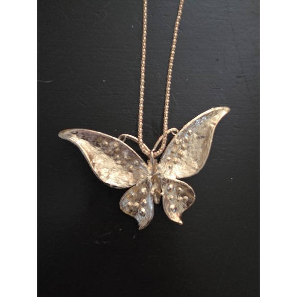 Betsey Johnson Butterfly Pendant Rhinestone Colorful Gold Tone‎ Necklace